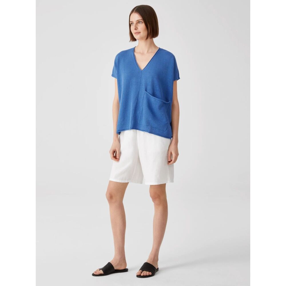 Eileen Fisher Organic Linen Cotton V-neck Top‎ | Size XXS